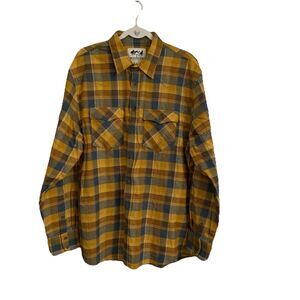 Schaefer Outfitter Shirt Mens XL Yellow Plaid Flannel Long Sleeve Button Up